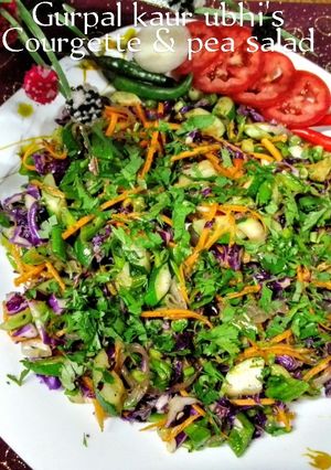 A picture of Courgette (zucchini) & pea salad 🥗.