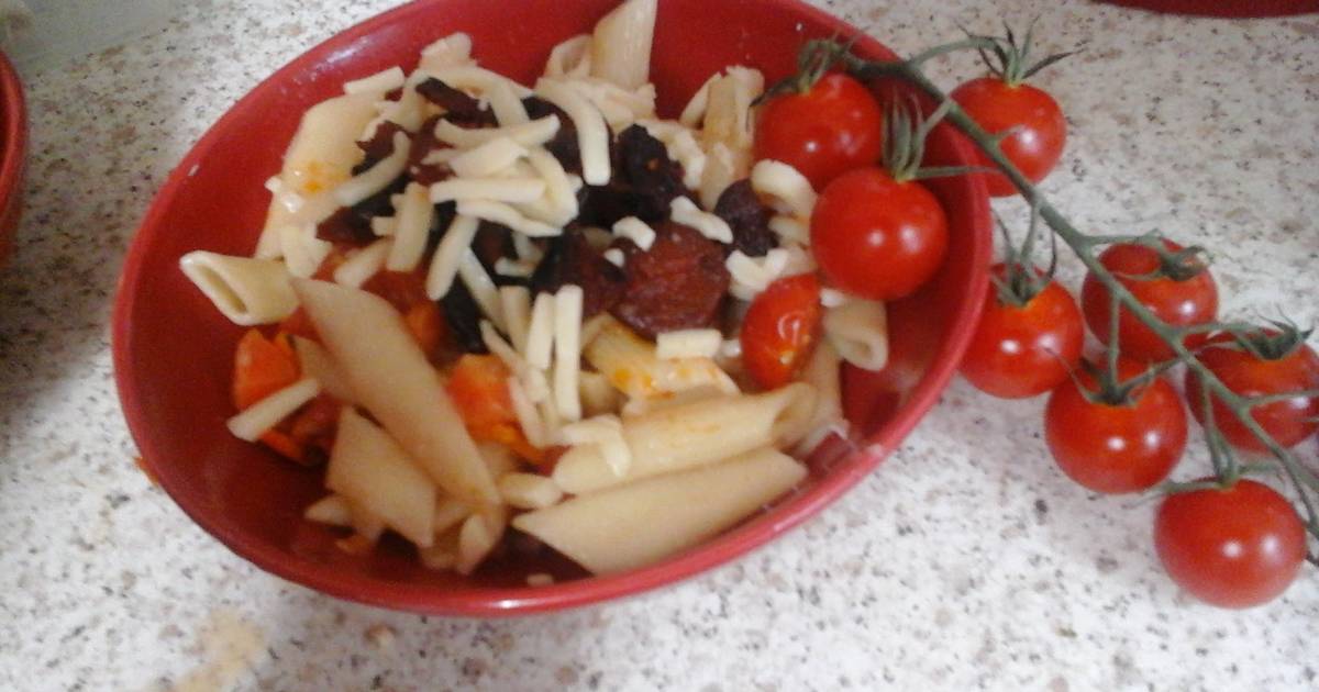 My Chorizo Pasta with Mozzarella Grated on Top ? Recipe by Maureen ? -  Cookpad