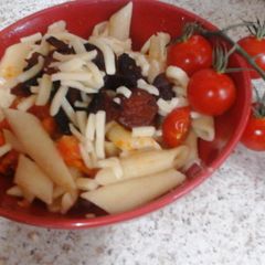 A picture of My Chorizo Pasta with Mozzarella Grated on Top 😀.