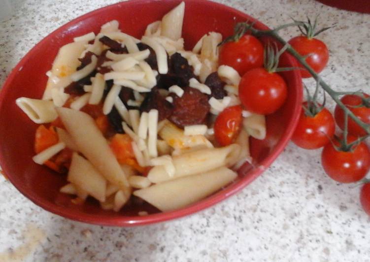 Recipe of Quick My Chorizo Pasta with Mozzarella Grated on Top  😀