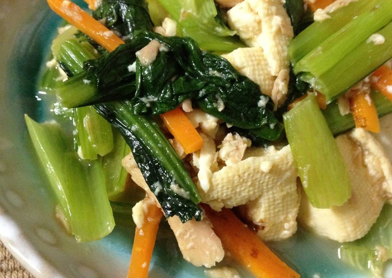 Recipe of Quick Firm Tofu, Komatsuna & Tuna Stir-Fry
