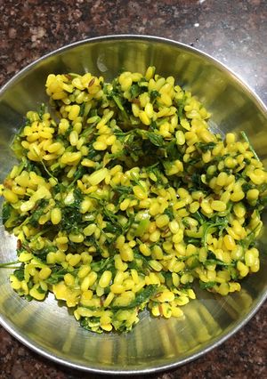 A picture of Methi in moong dal.