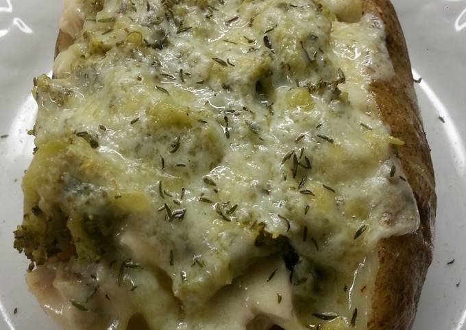 Turkey, Broccoli and Havarti Cheese Topped Baked Potato
