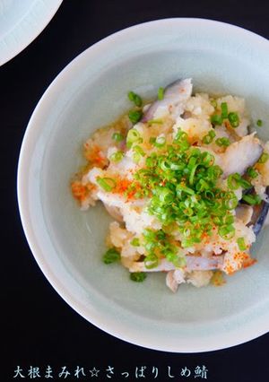 A picture of Vinegared Mackerel and Grated Daikon Radish.