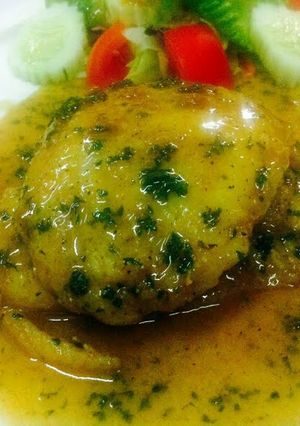A picture of Kanya's Fish Fillets in White wine sauce.