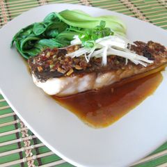A picture of Hong Kong Style Steamed White Fish with Douchijiang, Spicy Black Bean Sauce.