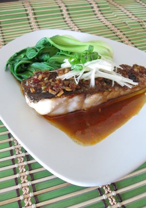 A picture of Hong Kong Style Steamed White Fish with Douchijiang, Spicy Black Bean Sauce.