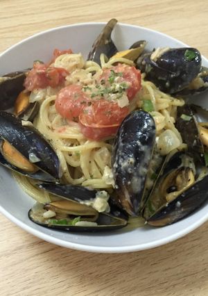 A picture of Mussels spaghetti.