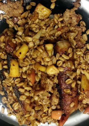A picture of Farro with Sausage & Apples.