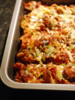 A picture of Vegetarian Lasagna with Aubergine and Zucchini.