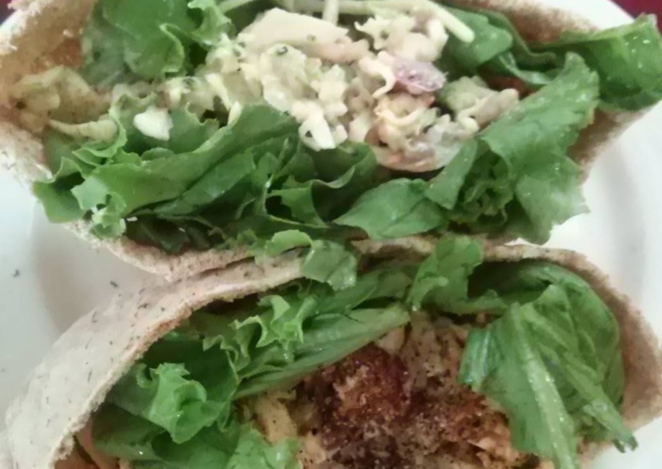 Dean in a simple Maryland-style Crab Crunch salad with pita bread