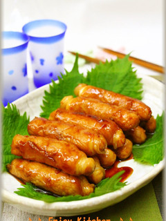 A picture of Healthy!♪ Tofu Wrapped in Sliced Pork in Sweet and Salty Sauce.