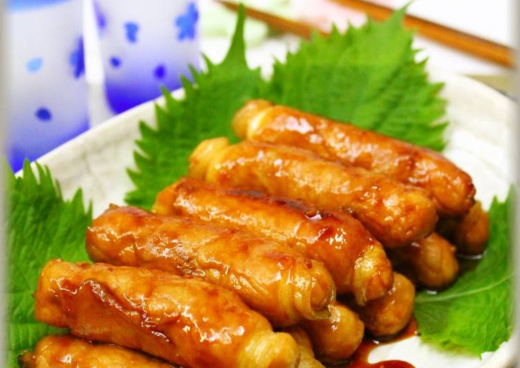Simple Way to Prepare Homemade Healthy!♪ Tofu Wrapped in Sliced Pork in Sweet and Salty Sauce