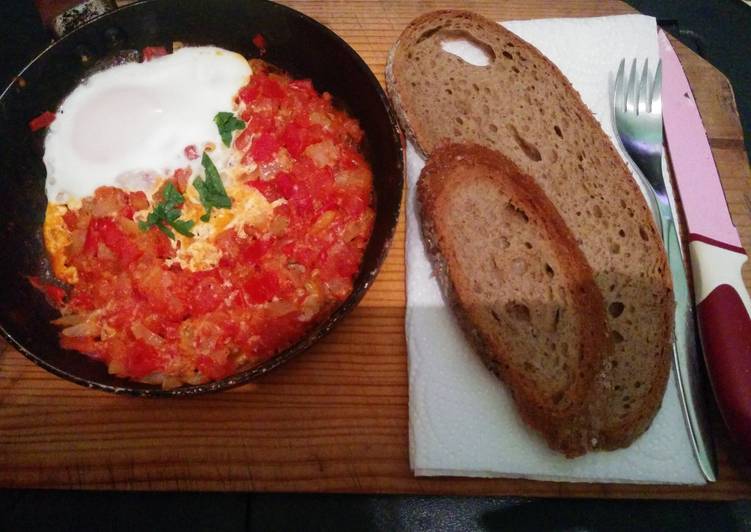 Steps to Make Ultimate Easy eggs and tomatoes breakfast dish (shakshuka)