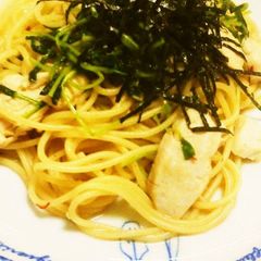 A picture of Chicken Tender & Pea Shoots Spicy Japanese Pasta.