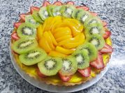 Una foto de tarta de durazno y maicena