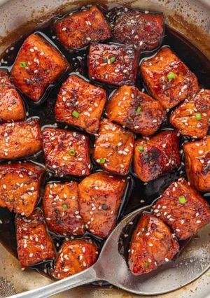 A picture of Air fryer salmon bites.