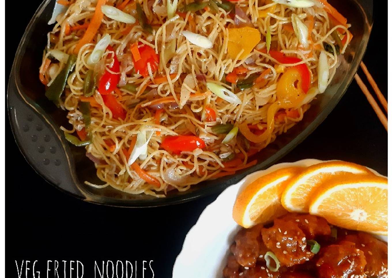 Veg Stir Fried Noodles with Moong Beans Sprouts/ Chowmein