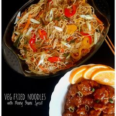 A picture of Veg Stir Fried Noodles with Moong Beans Sprouts/ Chowmein.