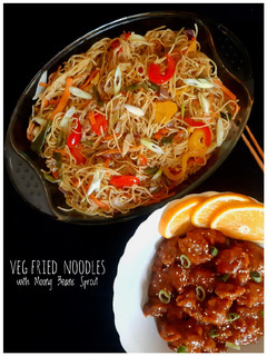 A picture of Veg Stir Fried Noodles with Moong Beans Sprouts/ Chowmein.