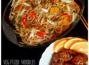 A picture of Veg Stir Fried Noodles with Moong Beans Sprouts/ Chowmein.