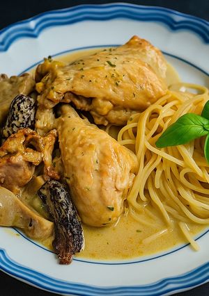 Una foto de Pollo a la crema con setas variadas