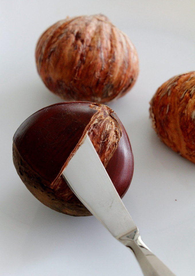 A picture of Peel the Outer Shells of Chestnuts with a Paring & Butter Knife.