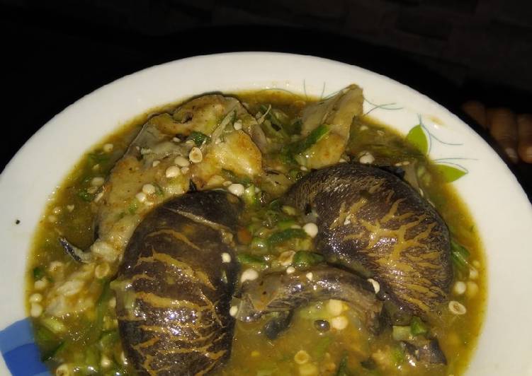 White Okro with fresh fish and snail