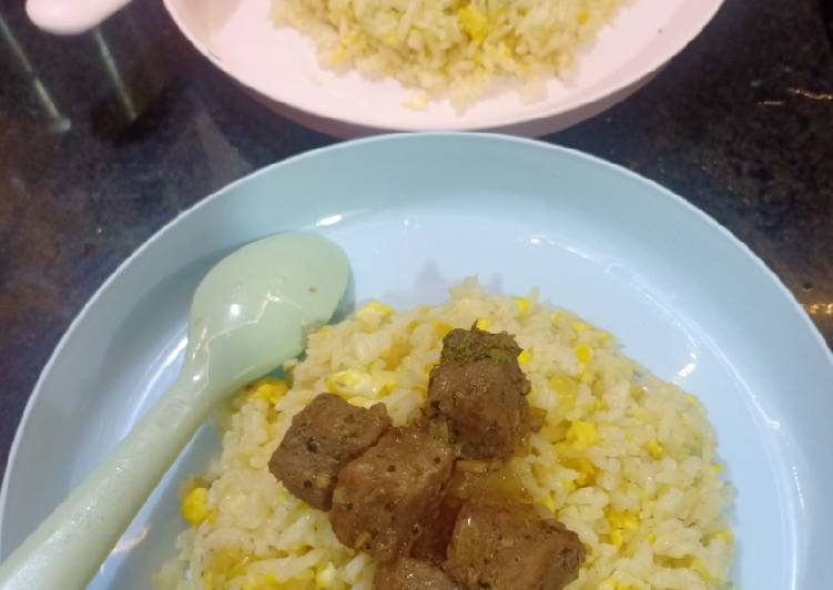 Garlic butter rice with beef saikoro