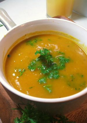 A picture of Aromatic Roasted Root Vegetable Soup.