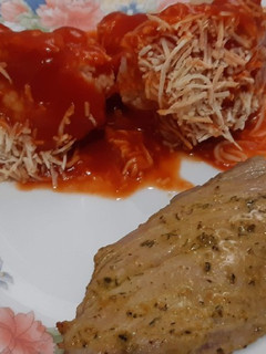 Foto principal de Solomillo a la mostaza y coliflor con tomate gratinada. Airfryer