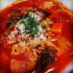A picture of Thick Minestrone with Homemade Pancetta.