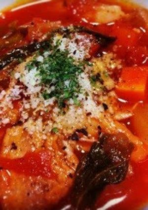A picture of Thick Minestrone with Homemade Pancetta.