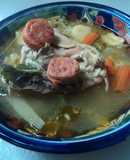 Caldo de pollo con morcilla española estilo las correa de Doña Chole. Jalisco México