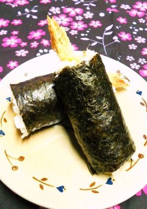 A picture of Prawn Tempura Onigiri Rice Balls.