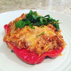A picture of Italian stuffed peppers with turkey and quinoa.