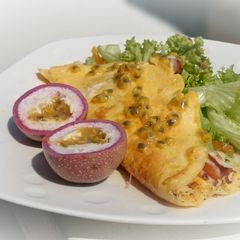 A picture of Edam Cheese With Apricot And Almond Omelette.