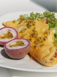 A picture of Edam Cheese With Apricot And Almond Omelette.