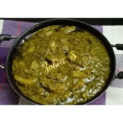 A picture of Raw banana curry in green masala.