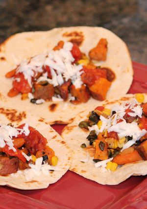 A picture of Chipotle Roasted Veggie Tacos.