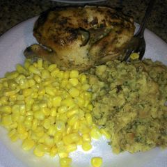 A picture of Crissy's Baked Cornish Hens Dinner.