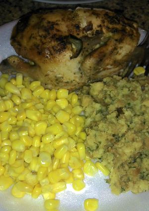 A picture of Crissy's Baked Cornish Hens Dinner.