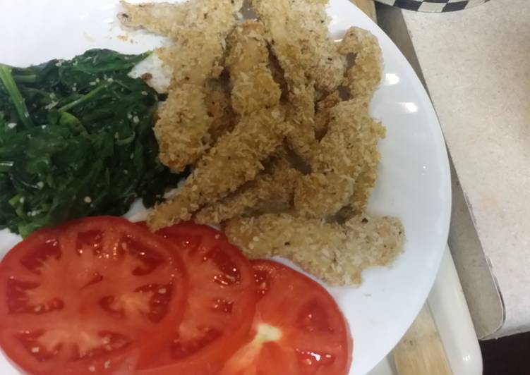 Simple Way to Make Homemade Turkey Cutlets with sautéed spinach and tomato slices