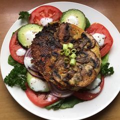 A picture of California Farm Fried Polenta Cheeseburger.