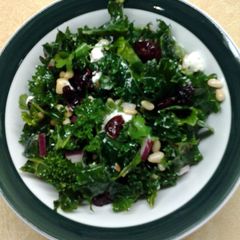 A picture of Cranberry Kale Salad with Honey Lemon Vinaigrette.