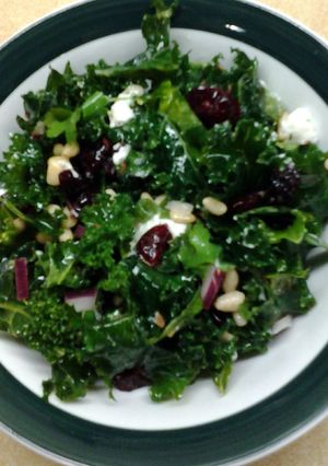 A picture of Cranberry Kale Salad with Honey Lemon Vinaigrette.