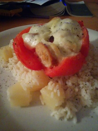 Recipe Stuffed tomato with sausage and boccocini on coconut and pineapple rice the Can Spoil the Tongue Delicious