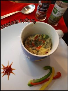 A picture of #EggRecipe Microwaved omelette in a coffee mug.
