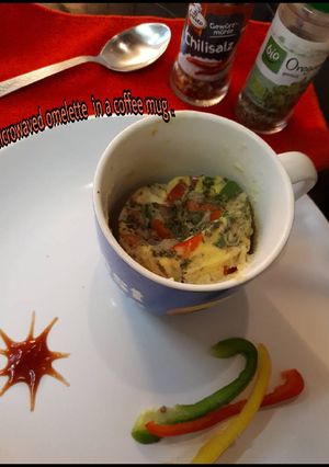 A picture of #EggRecipe Microwaved omelette in a coffee mug.