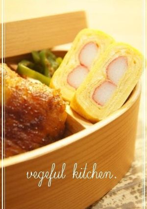 A picture of Tamagoyaki with Imitation Crab for School Trip or Sports Day Bentos.